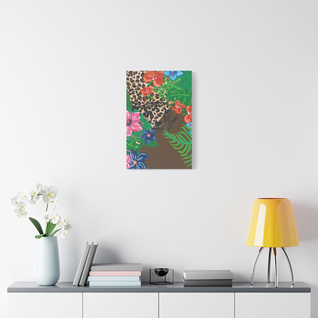Tropical Cheetah Canvas Wall Art — Floral Jungle Stretched Matte Print