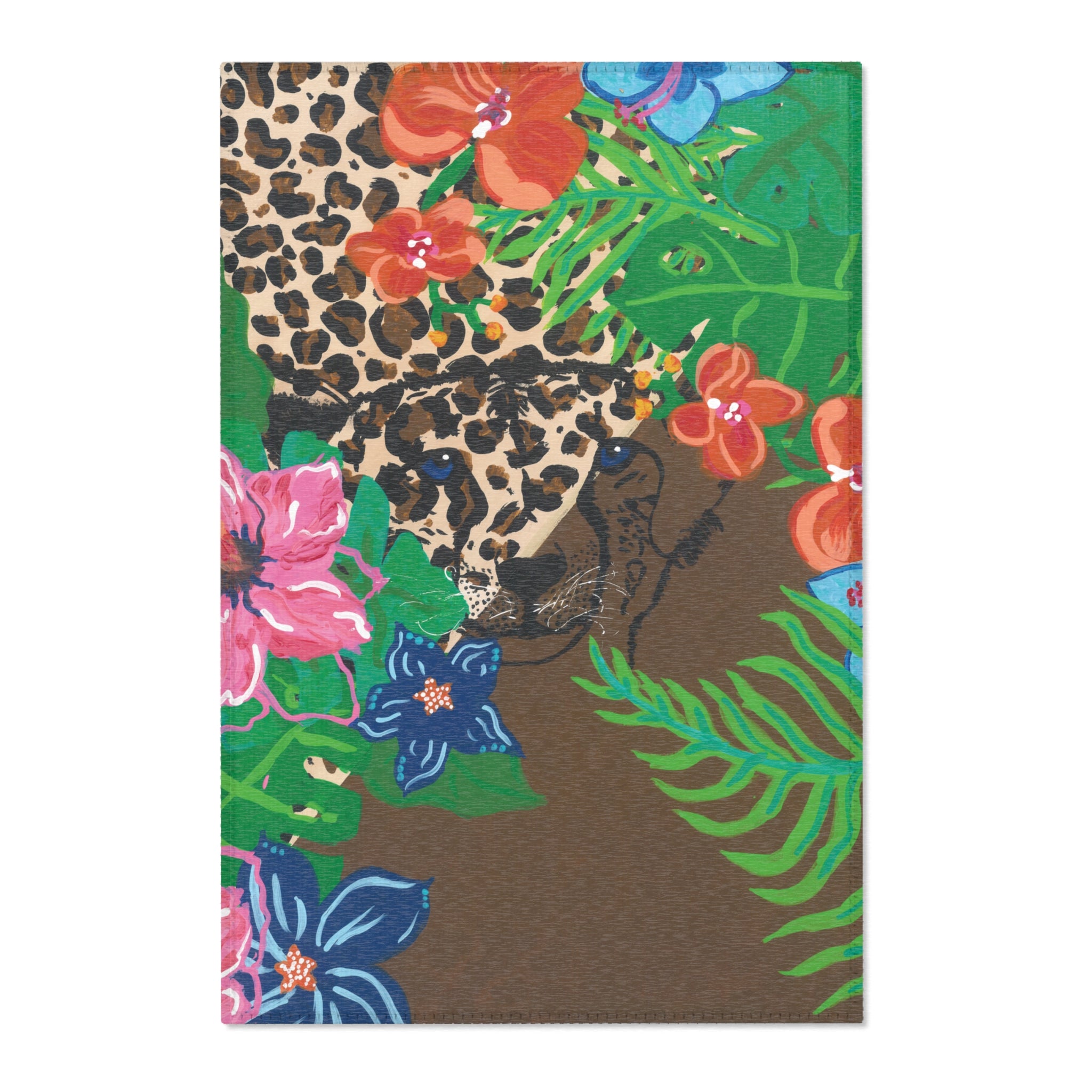 Tropical Cheetah Floral Area Rug — Vibrant Jungle Print Accent Rug