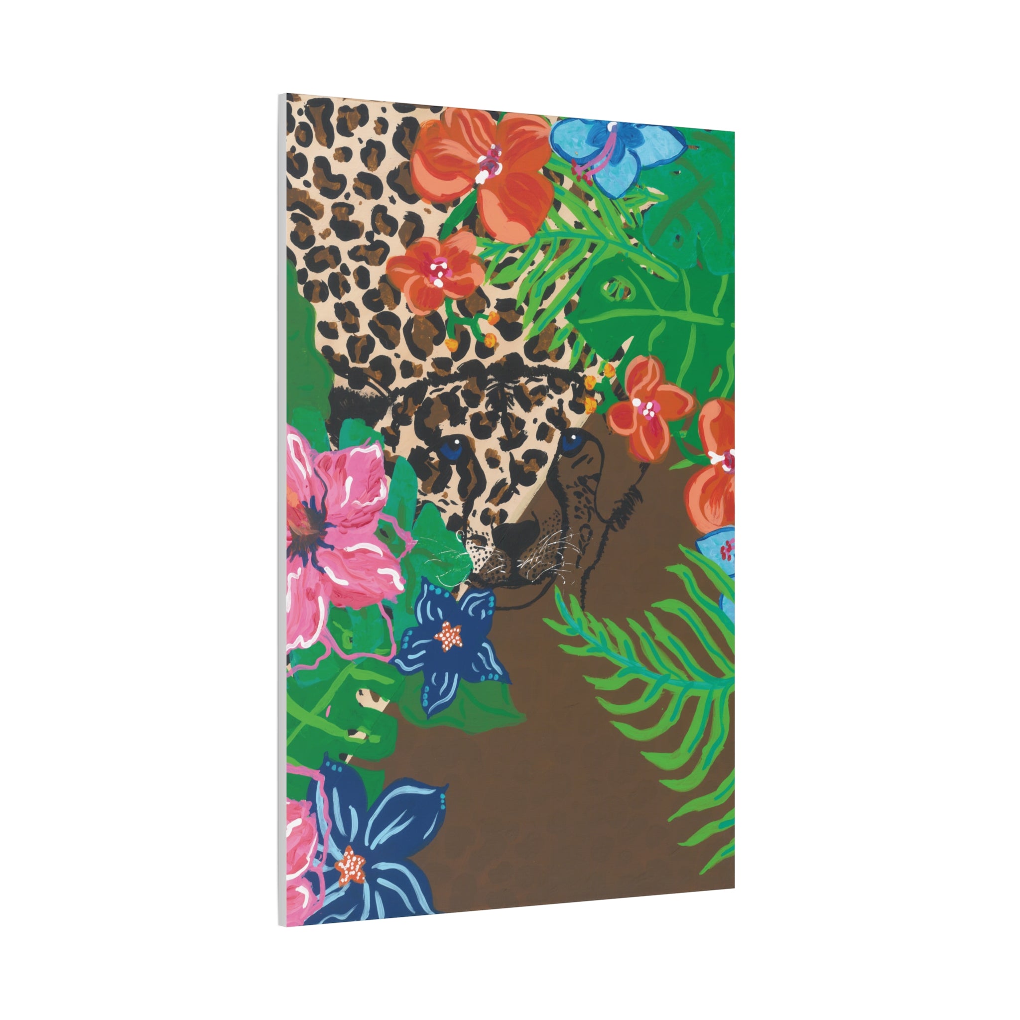 Tropical Cheetah Canvas Wall Art — Floral Jungle Stretched Matte Print