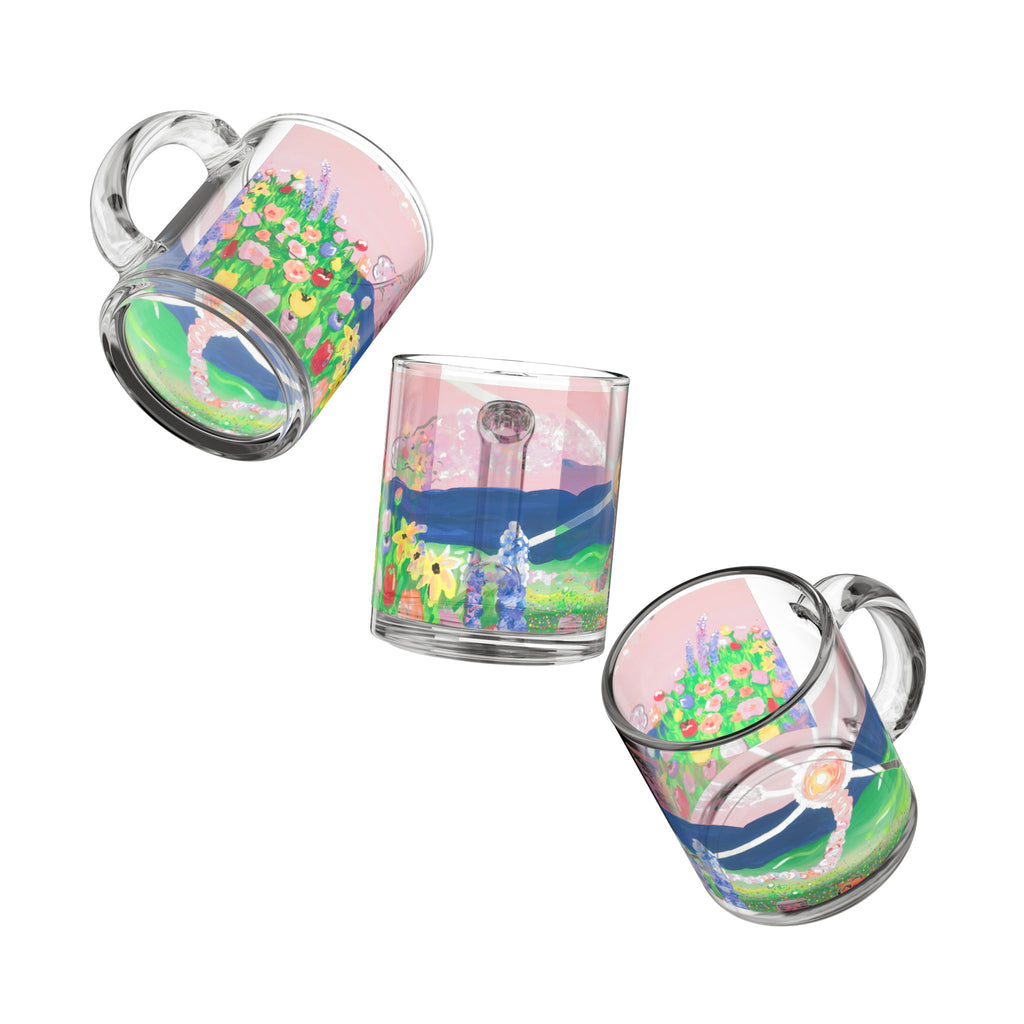 Glass Mug — Pastel Sunset Floral Landscape 10oz