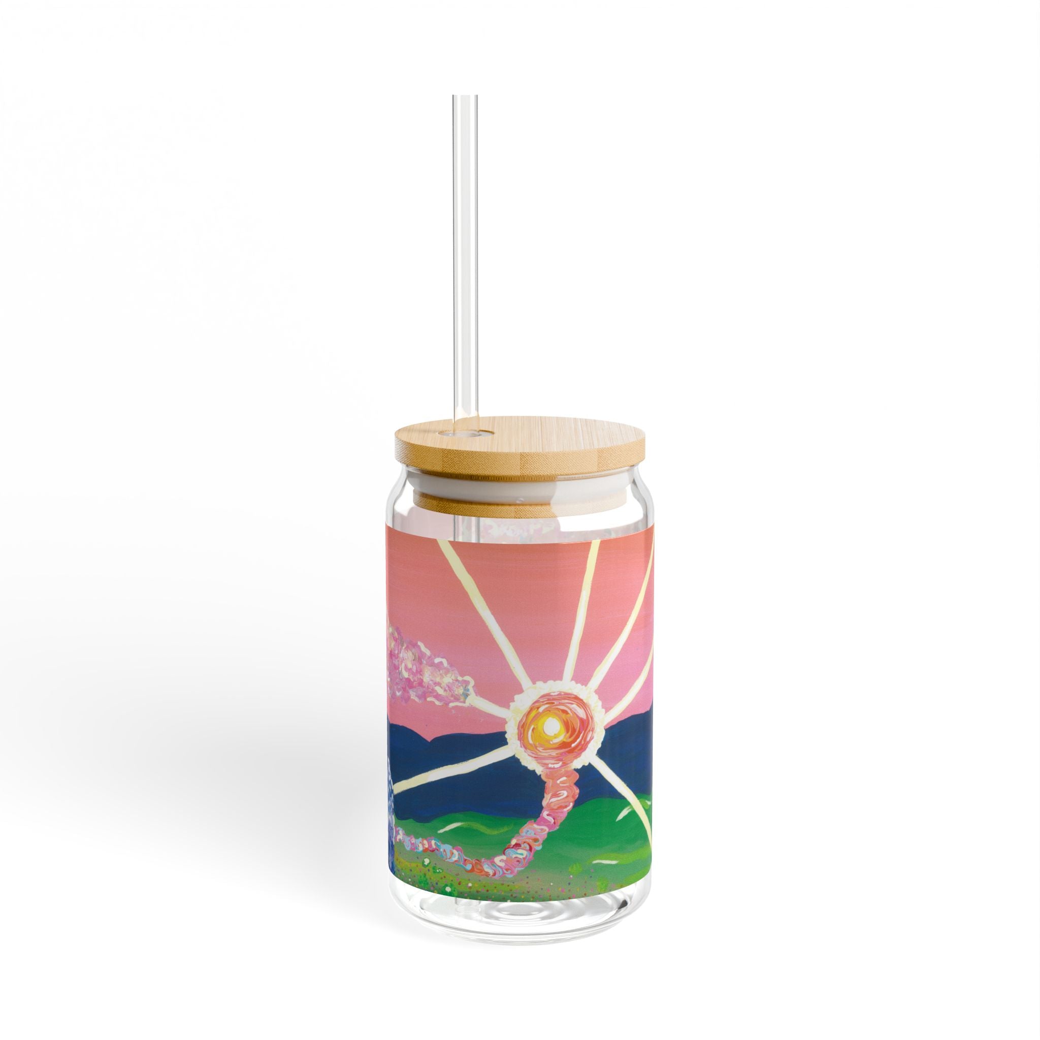 Floral Sunset Sipper Glass – 16oz Reusable Straw Tumbler