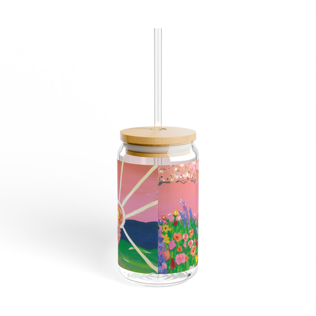 Floral Sunset Sipper Glass – 16oz Reusable Straw Tumbler