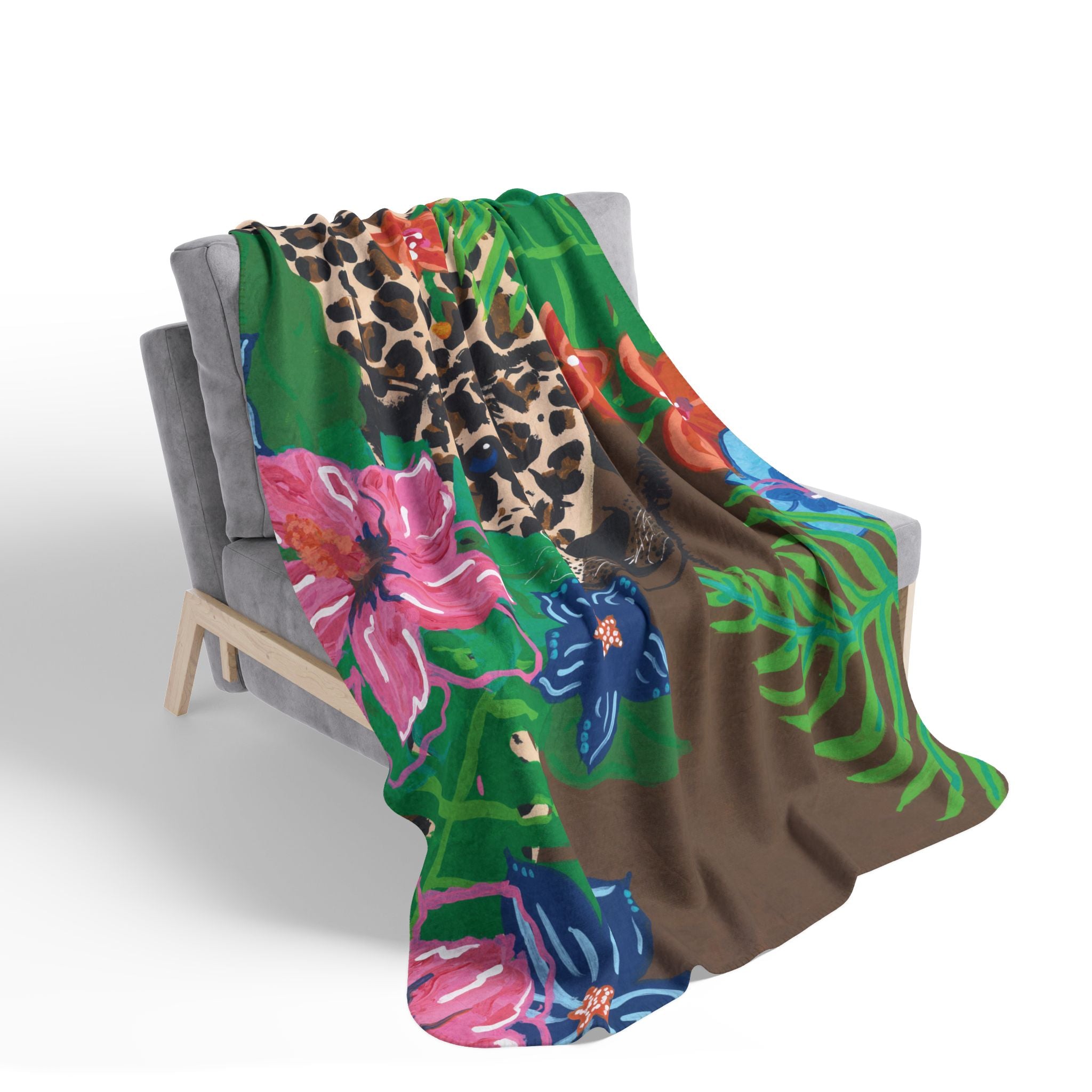 Tropical Cheetah Fleece Sherpa Blanket — Floral Jungle Cozy Throw