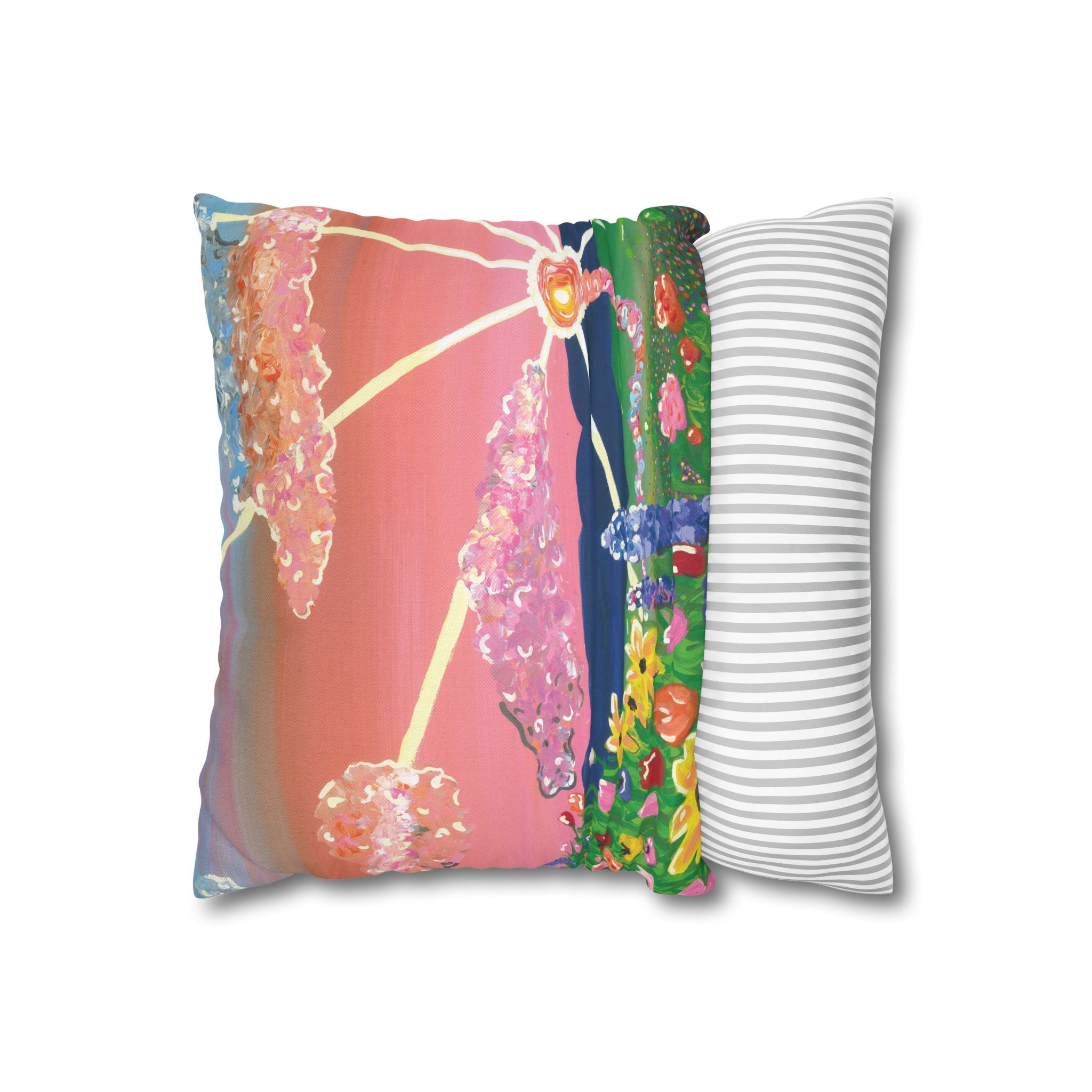Floral Sunset Decorative Pillowcase — Pink Garden Sunburst Square Throw