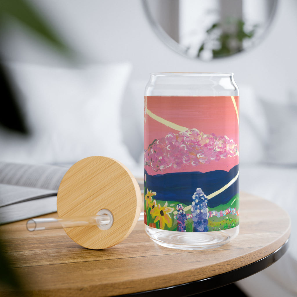 Floral Sunset Sipper Glass – 16oz Reusable Straw Tumbler