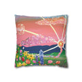 Floral Sunset Decorative Pillowcase — Pink Garden Sunburst Square Throw