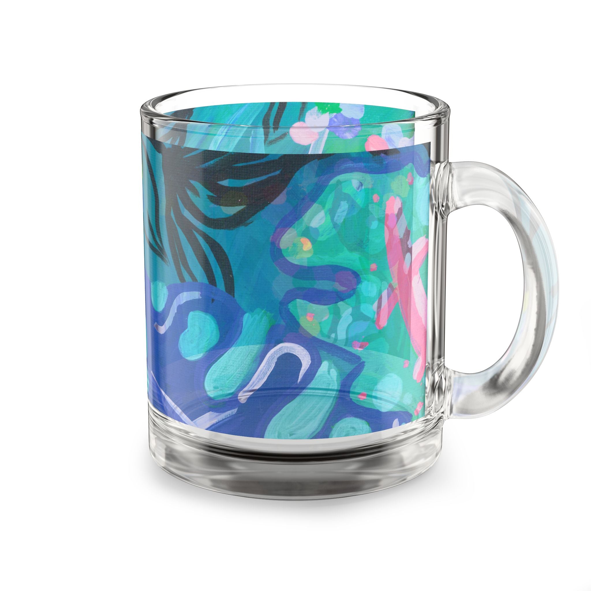 Blue Abstract Art Glass Mug — 10oz Ocean-Inspired Coffee Cup