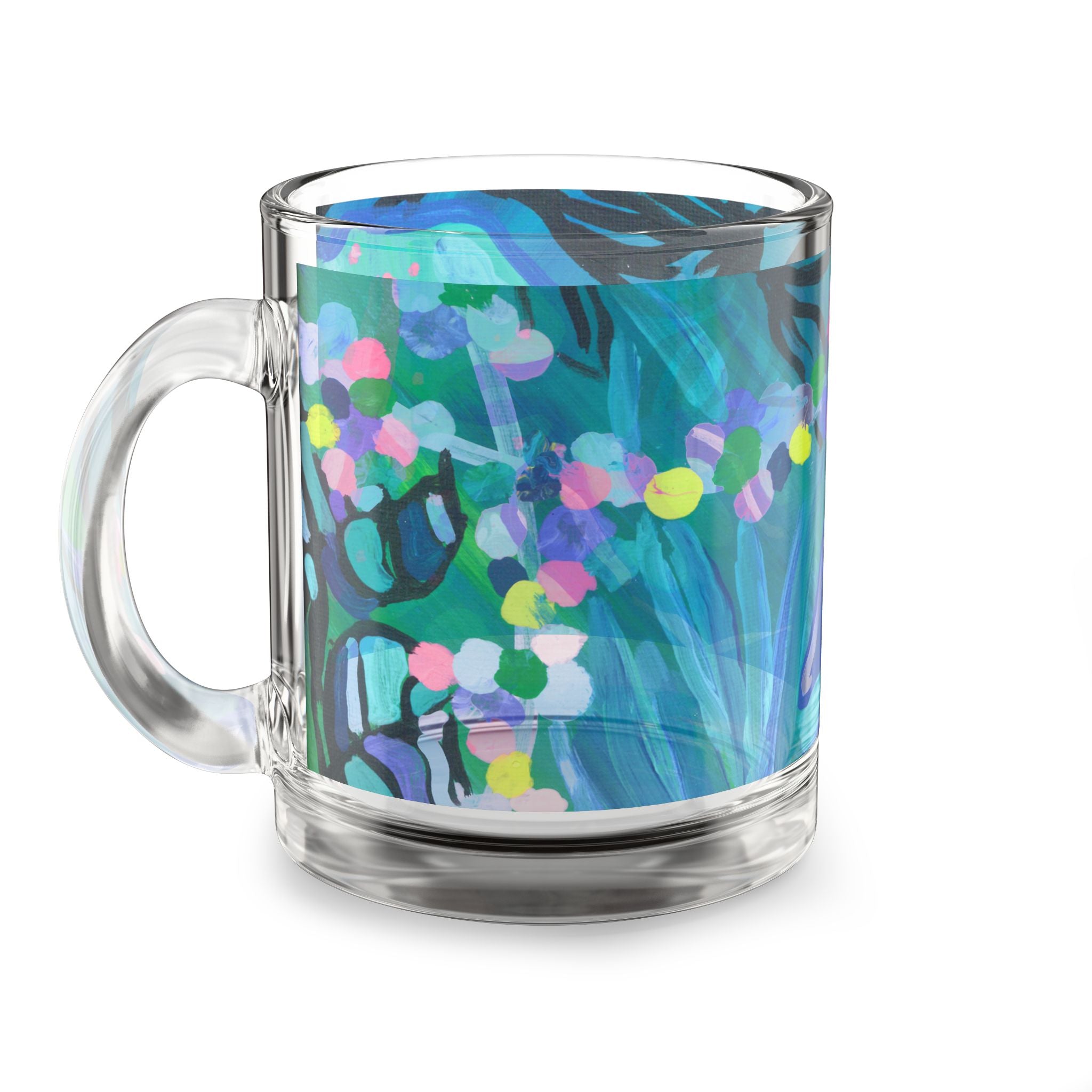 Blue Abstract Art Glass Mug — 10oz Ocean-Inspired Coffee Cup