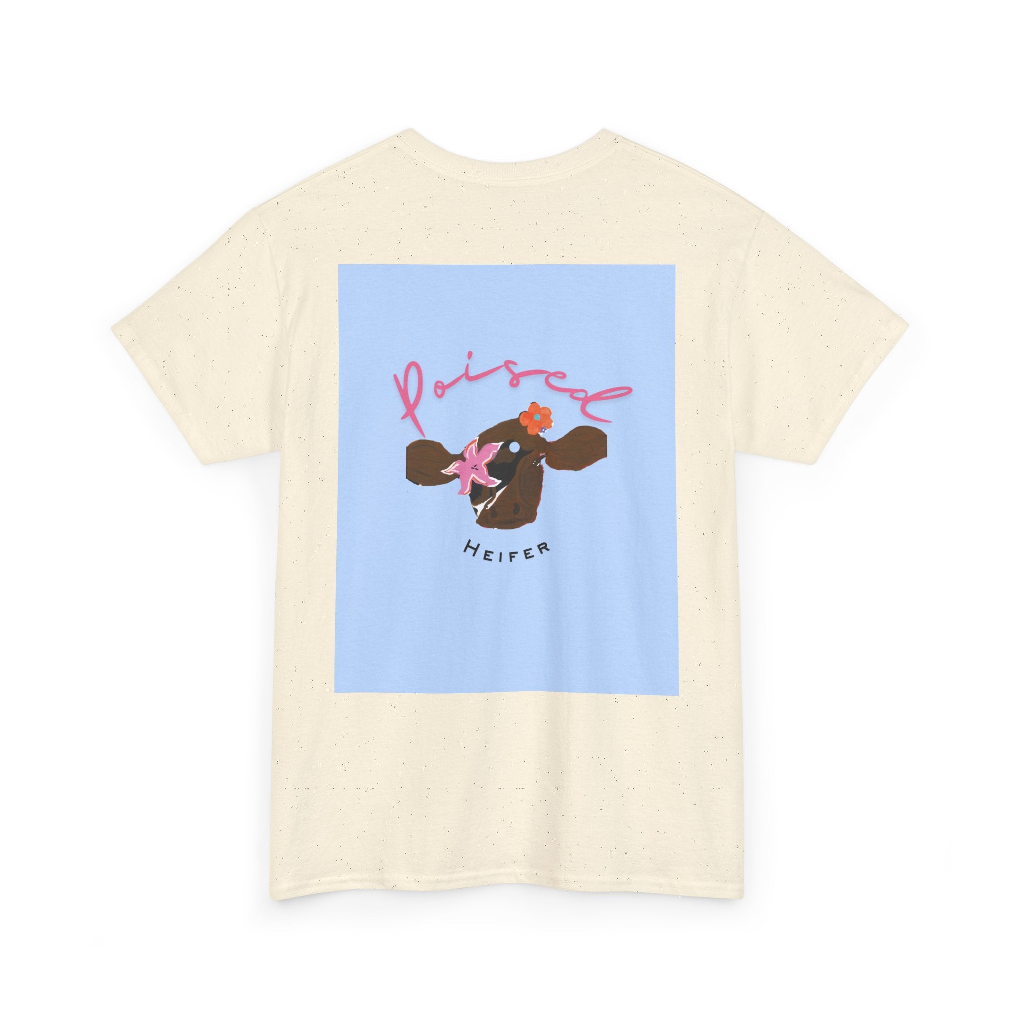 Cow Print Graphic Tee — "Poised Heifer" Cute Pastel Cow Back Print
