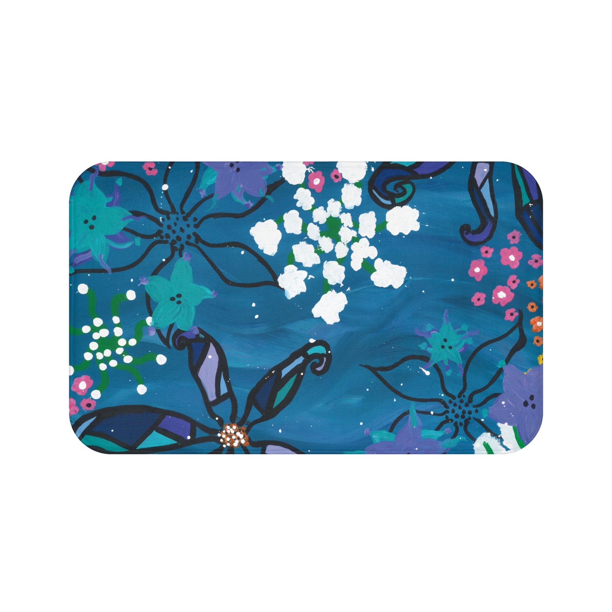 Blue Floral Bath Mat – Vibrant Garden Bathroom Rug