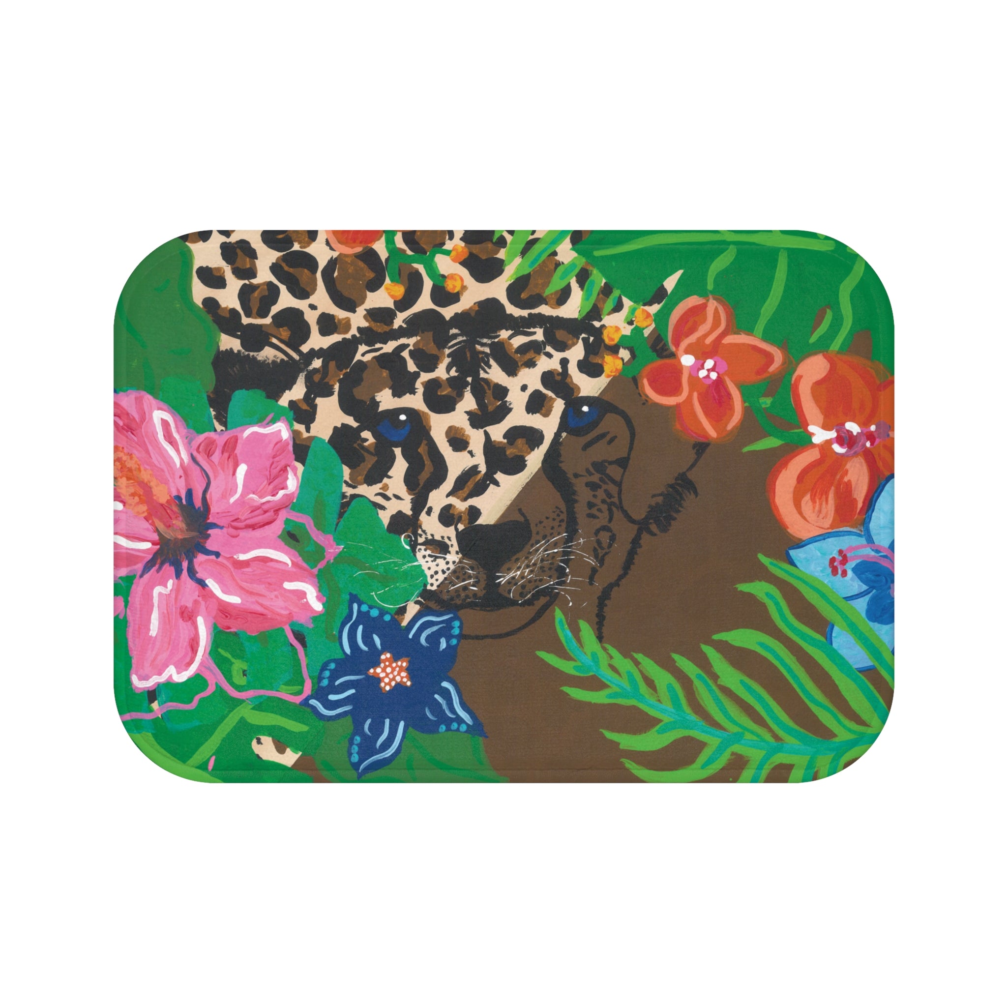 Tropical Cheetah Bath Mat – Floral Jungle Bathroom Rug