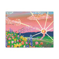 Floral Sunset Canvas Wall Art — Colorful Meadow & Sparkling Sun