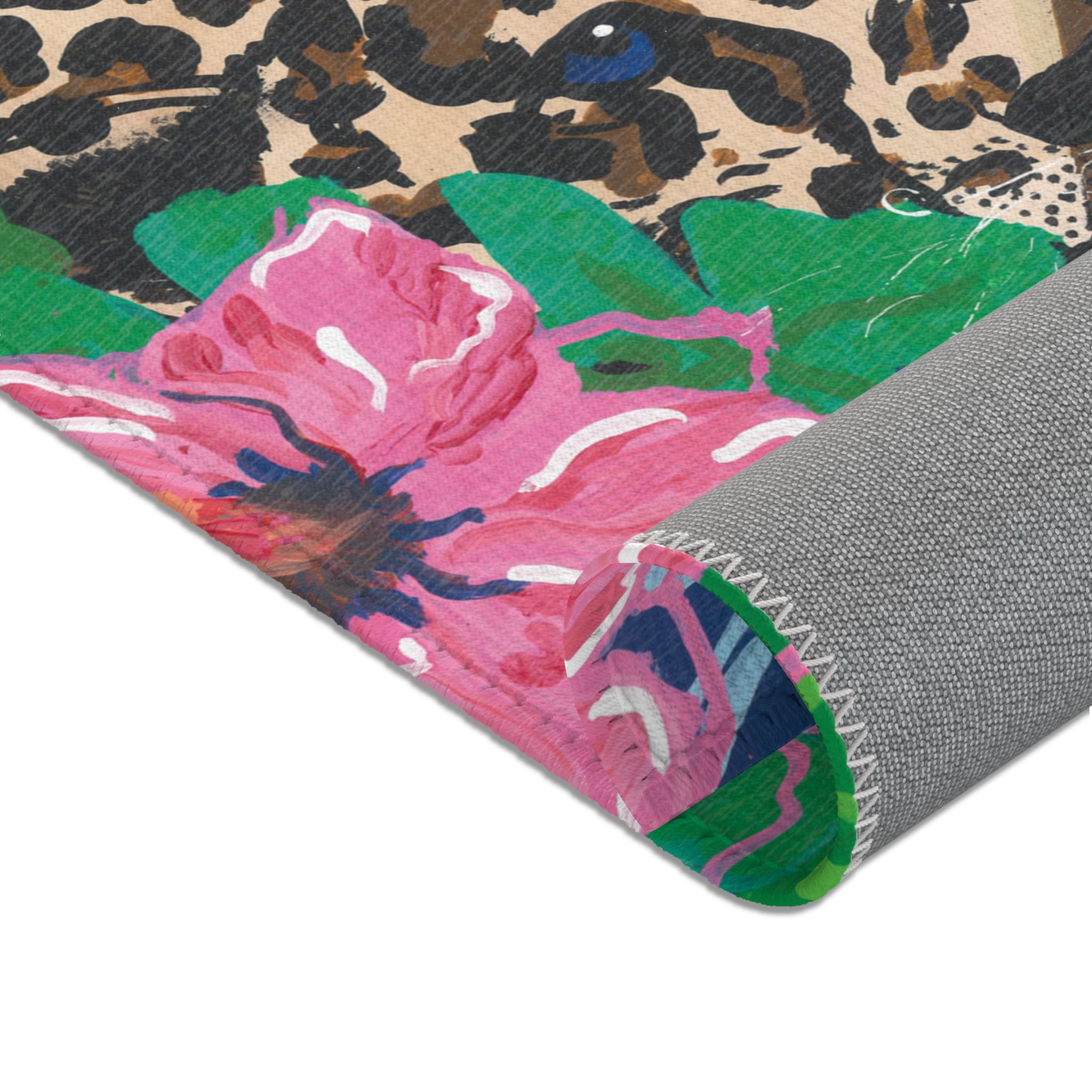 Tropical Cheetah Floral Area Rug — Vibrant Jungle Print Accent Rug