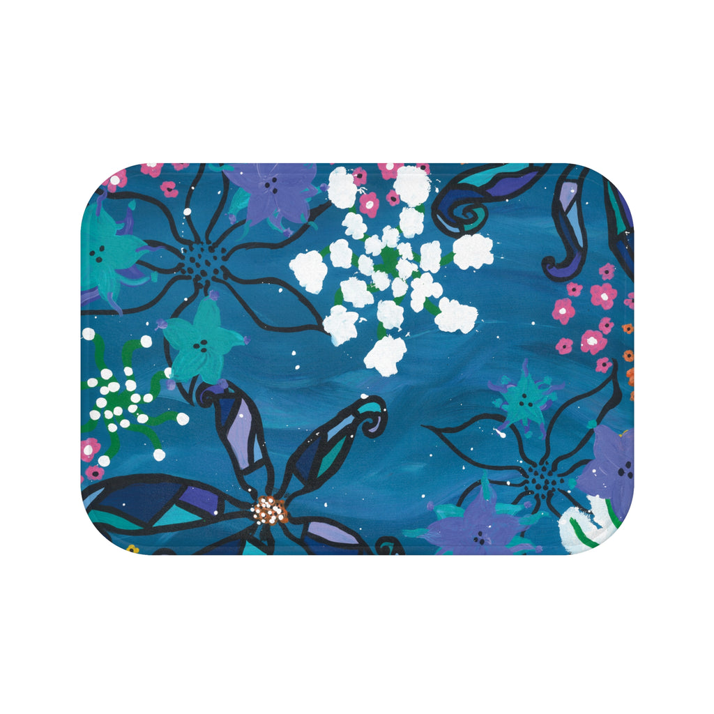 Blue Floral Bath Mat – Vibrant Garden Bathroom Rug