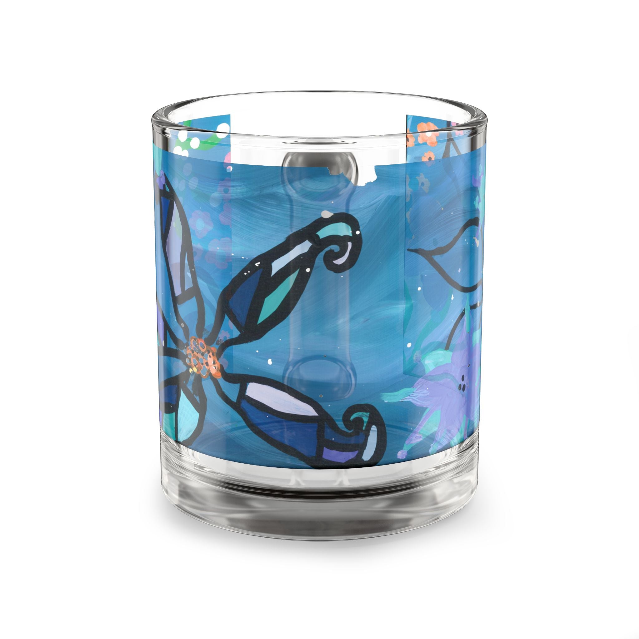Blue Floral Glass Mug — 10oz Decorative Coffee Cup