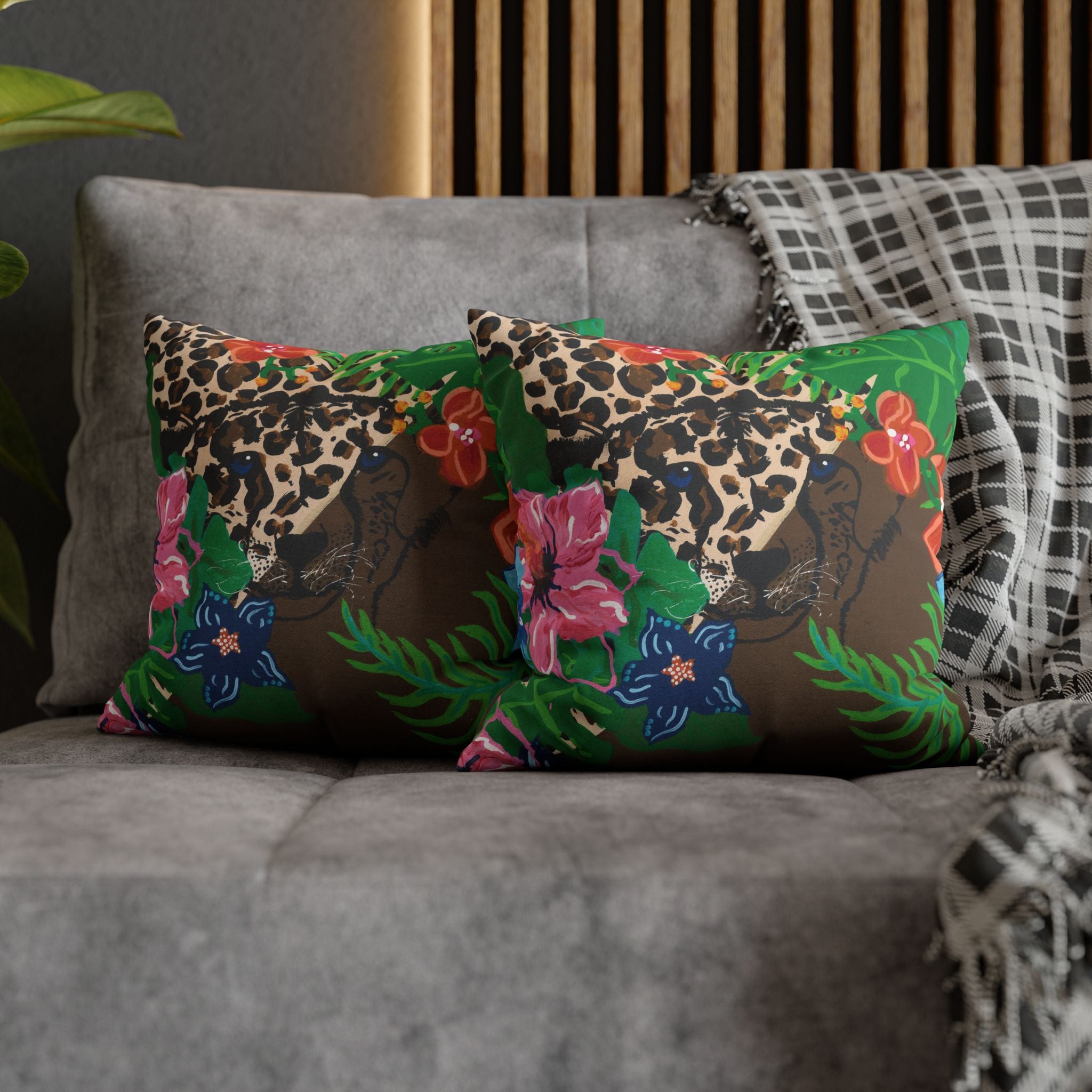 Tropical Cheetah Decorative Pillowcase — Floral Jungle Throw Pillow Cover
