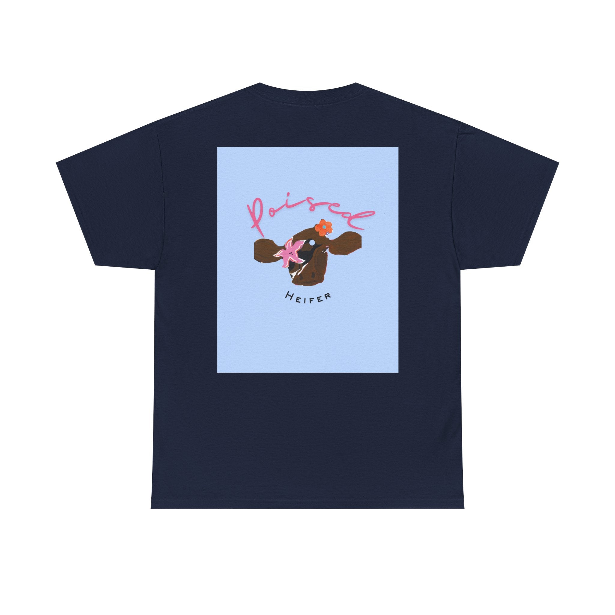 Cow Print Graphic Tee — "Poised Heifer" Cute Pastel Cow Back Print