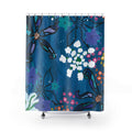Blue Floral Shower Curtain — Navy Botanical Bathroom Decor