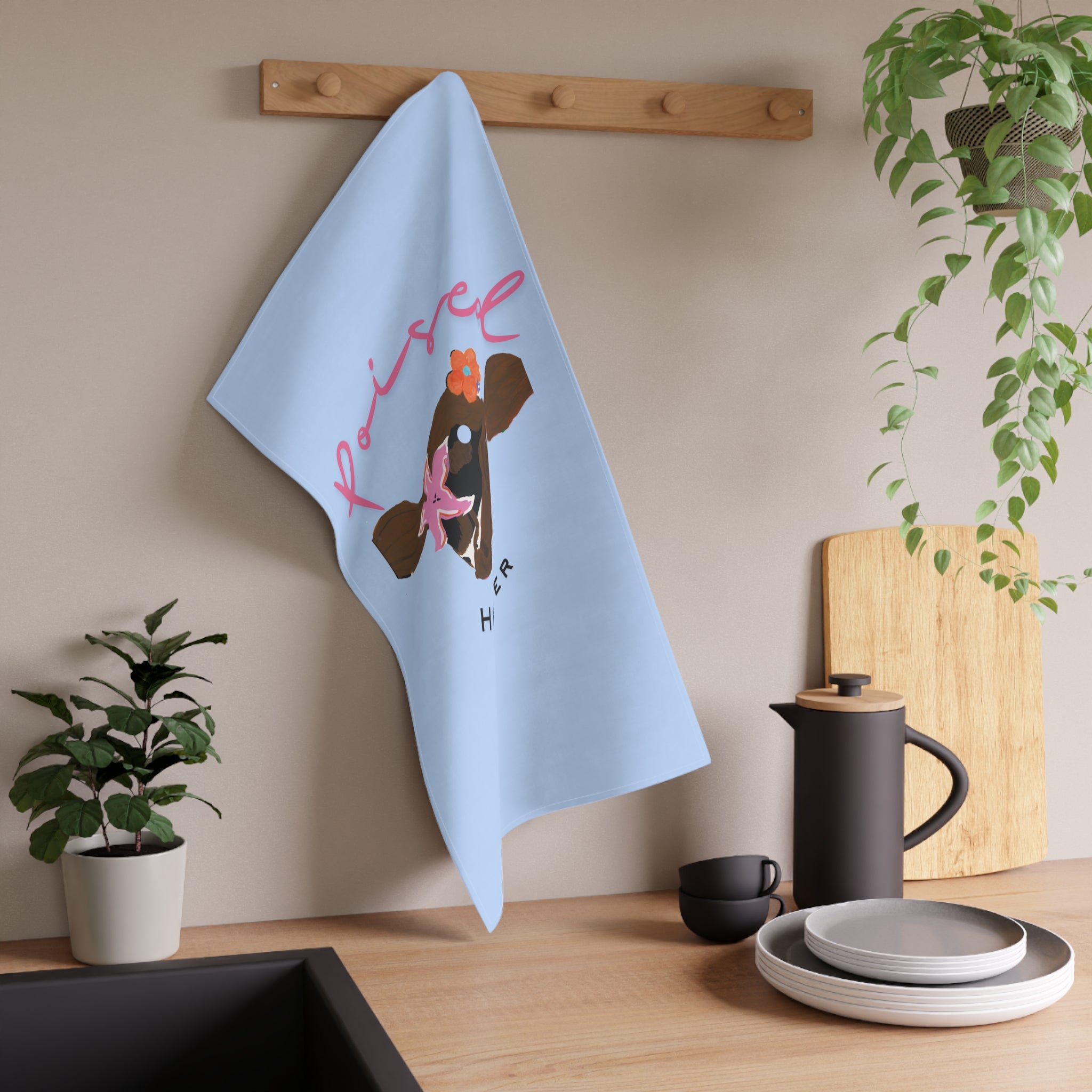 Poised Heifer Cow Tea Towel — Cute Floral Farmhouse Kitchen Towel