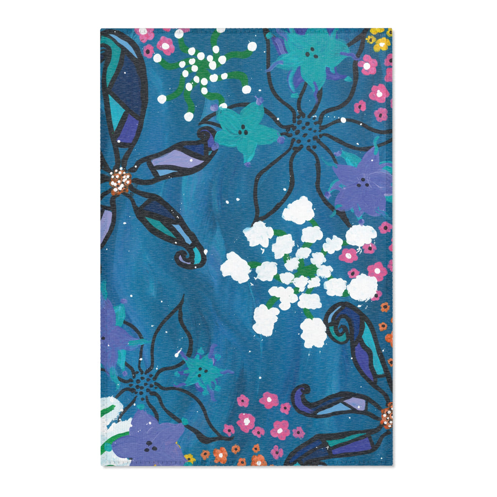Blue Floral Area Rug – Vibrant Botanical Accent Rug for Living Room & Bedroom