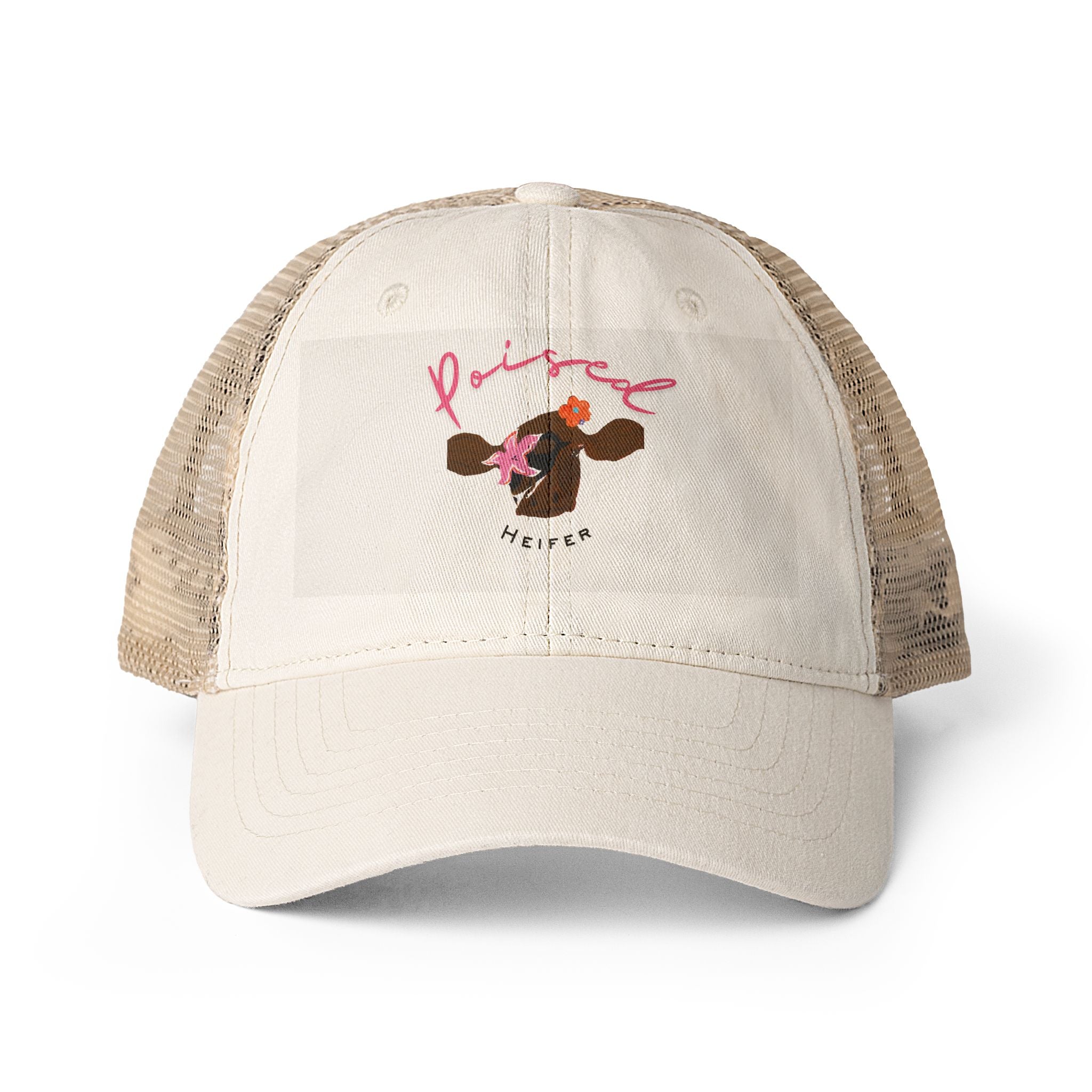 Women's Washed Mesh-Back Cap, Cow Logo, Poised Heifer