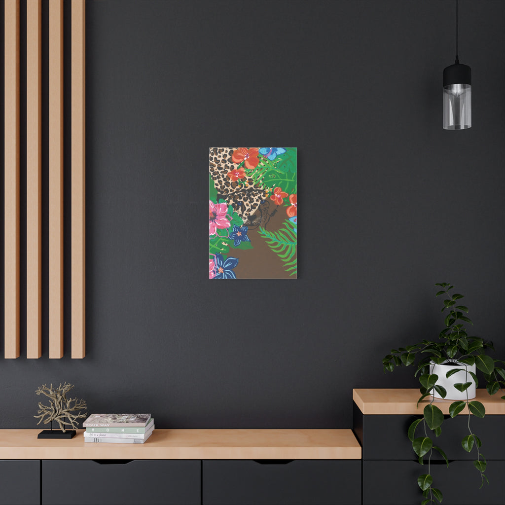 Tropical Cheetah Canvas Wall Art — Floral Jungle Stretched Matte Print