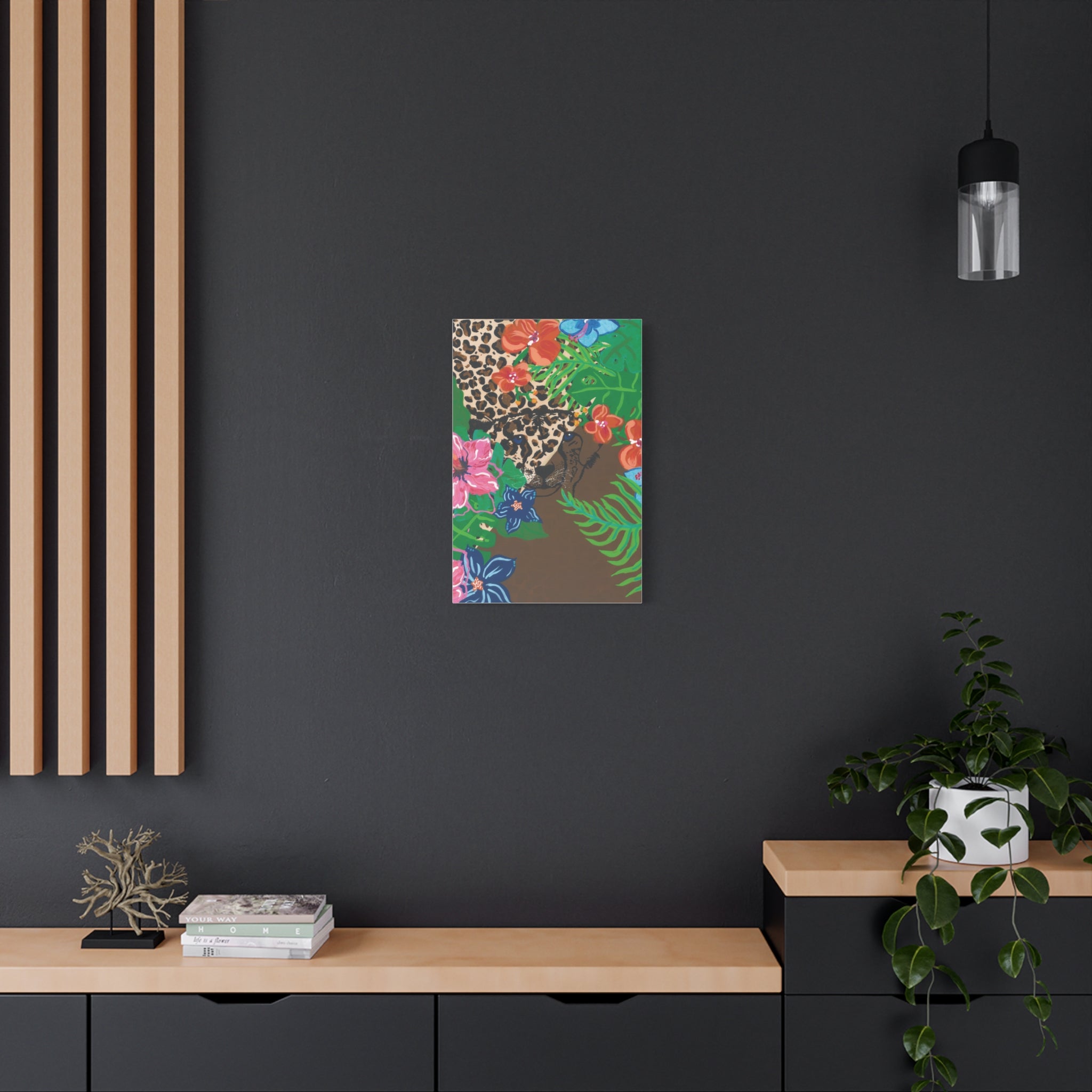 Tropical Cheetah Canvas Wall Art — Floral Jungle Stretched Matte Print