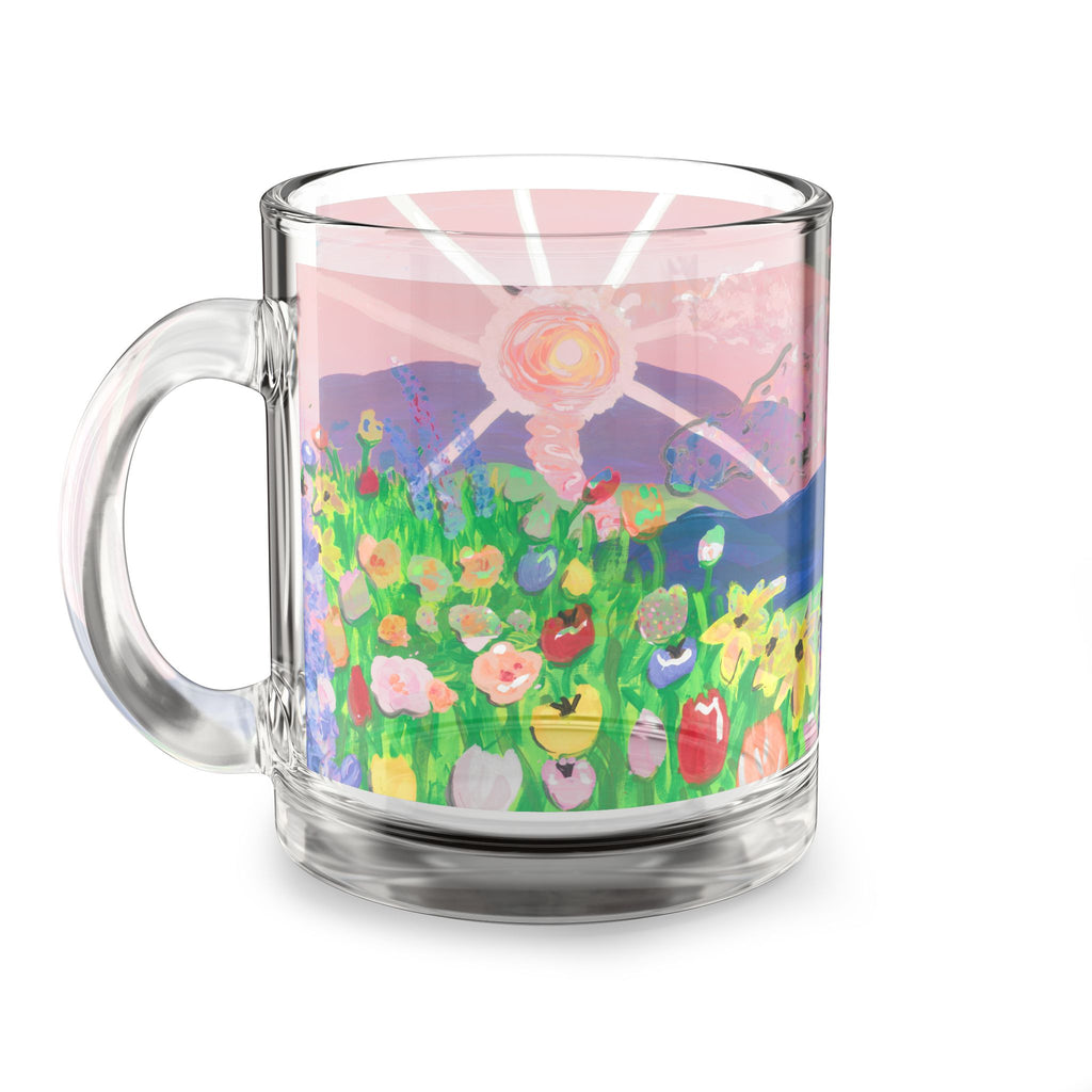 Glass Mug — Pastel Sunset Floral Landscape 10oz