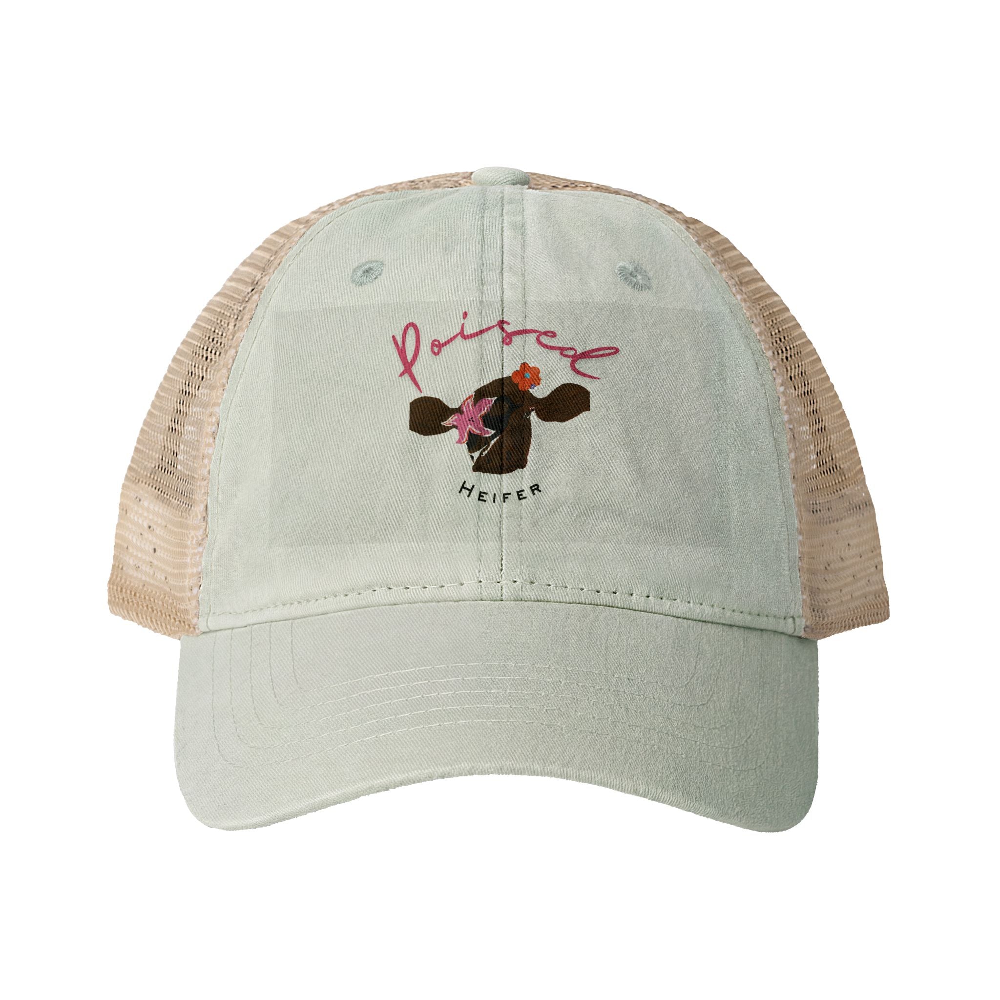 Women's Washed Mesh-Back Cap, Cow Logo, Poised Heifer